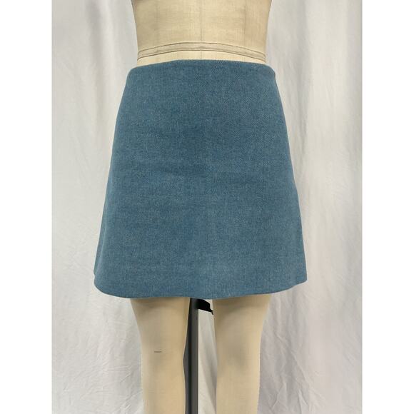 Ganni 'Twill' Blue Wool Suiting Mini Skirt Size 36 - Picture 2 of 5
